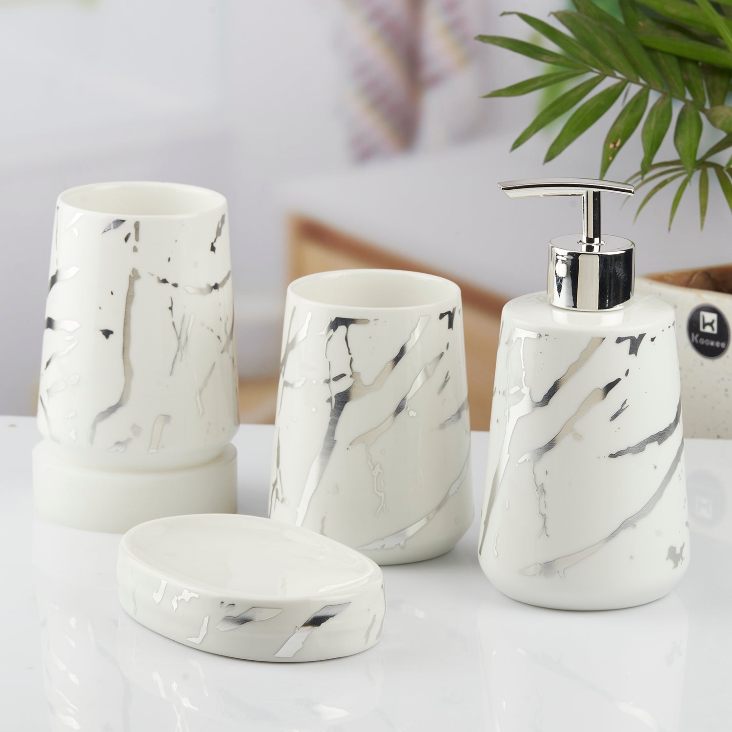 Ceramic Bathroom Set of 4 with Soap Dispenser (10457)
