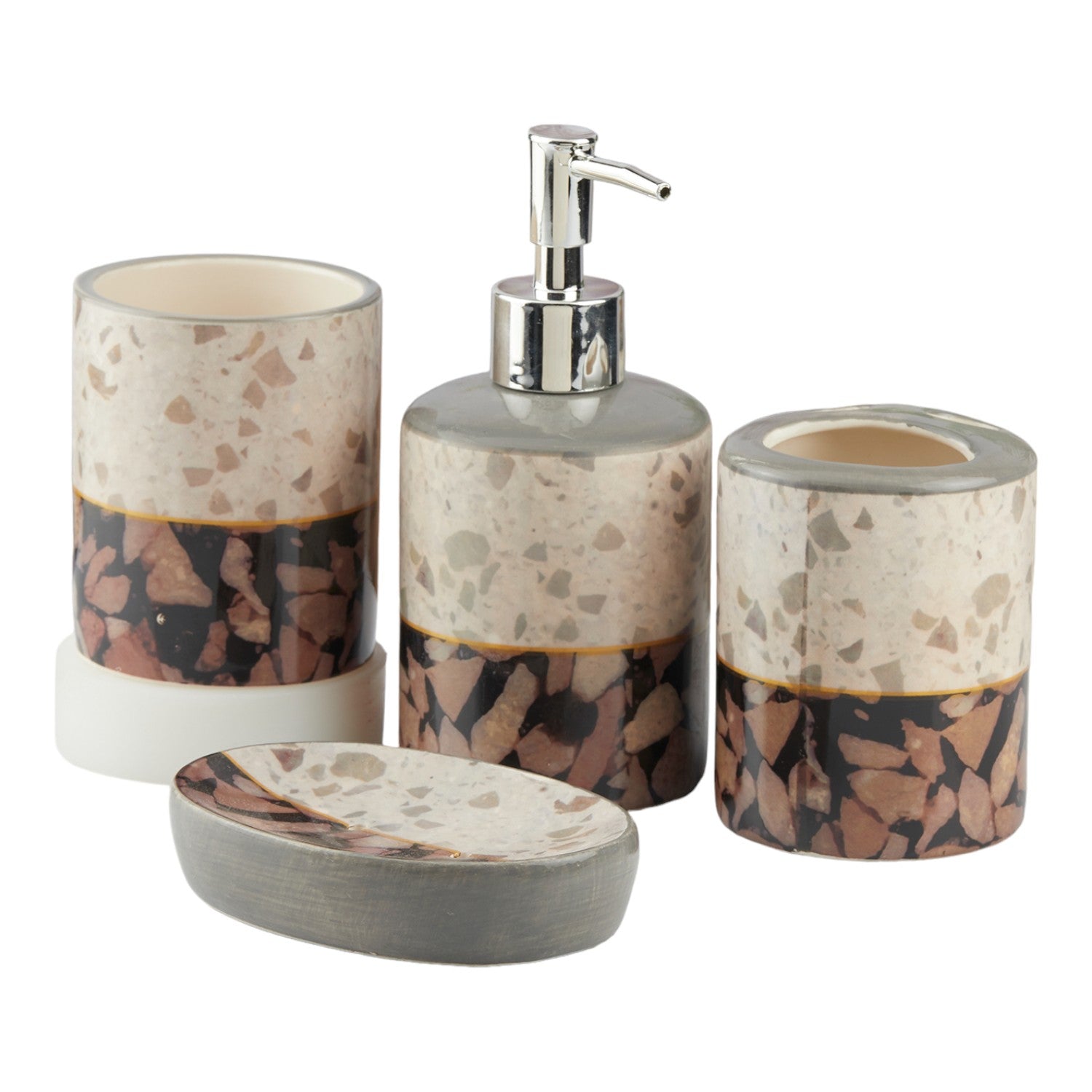 Ceramic Bathroom Set of 4 with Soap Dispenser (10470)