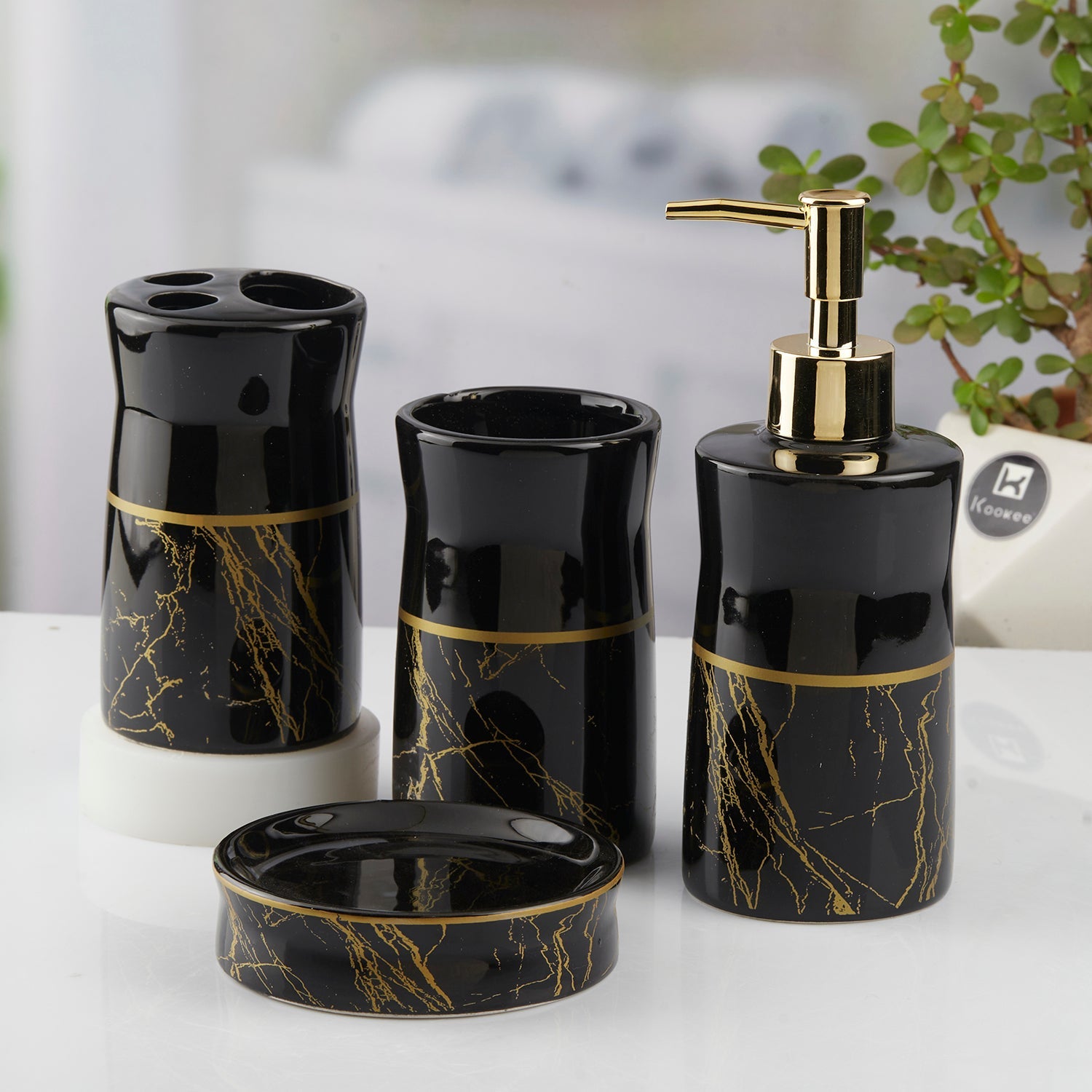 Ceramic Bathroom Set of 4 with Soap Dispenser (10475)