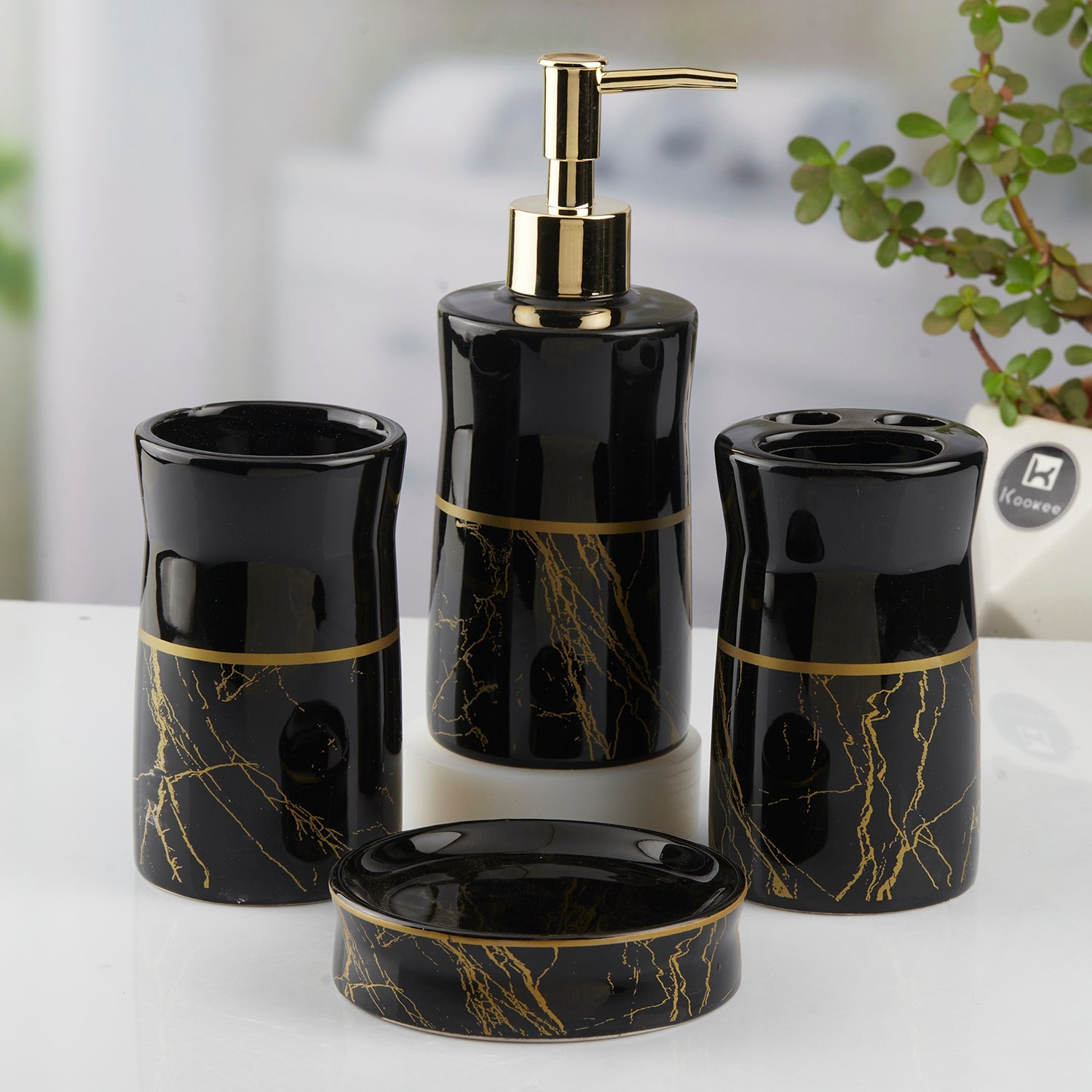 Ceramic Bathroom Set of 4 with Soap Dispenser (10475)