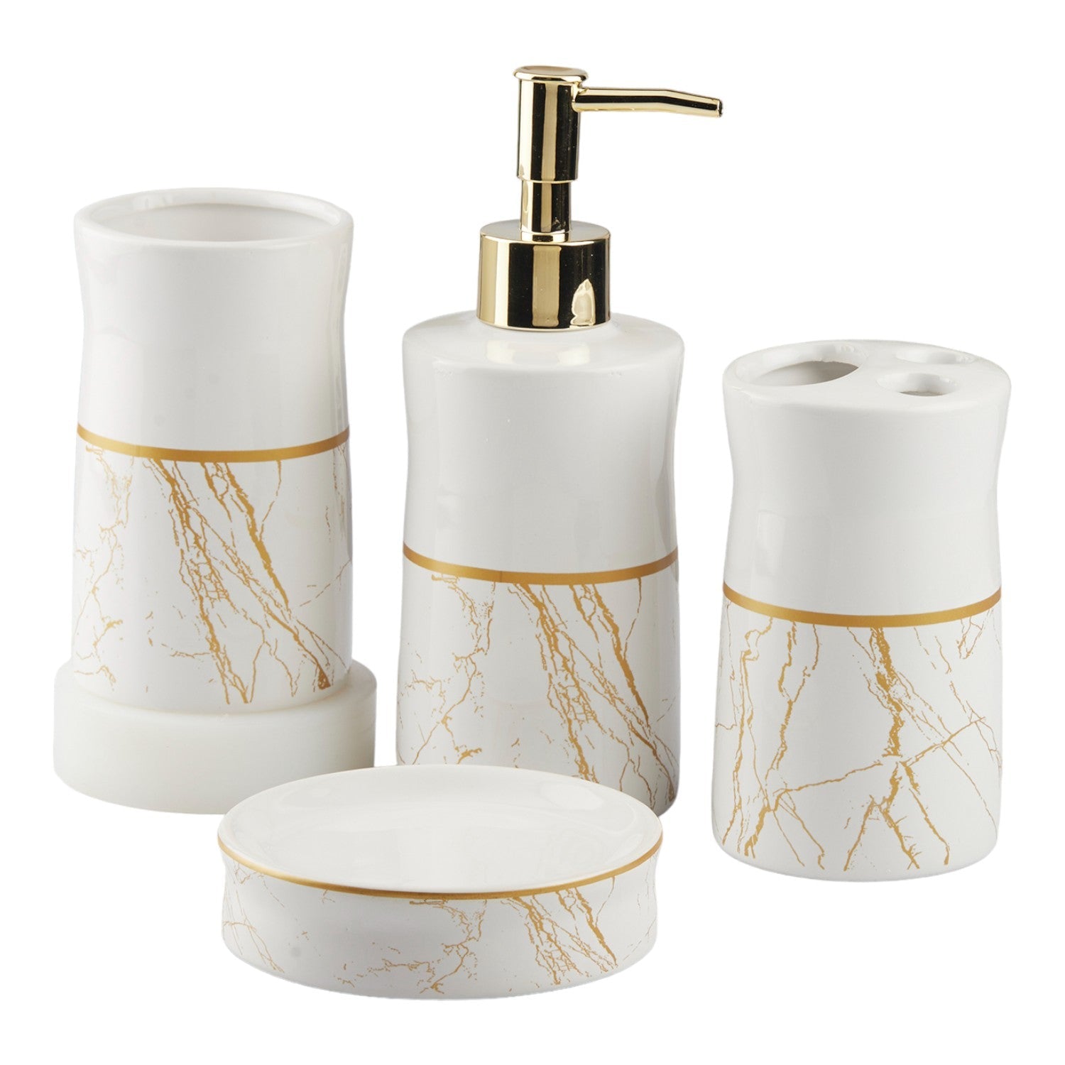Ceramic Bathroom Set of 4 with Soap Dispenser (10476)