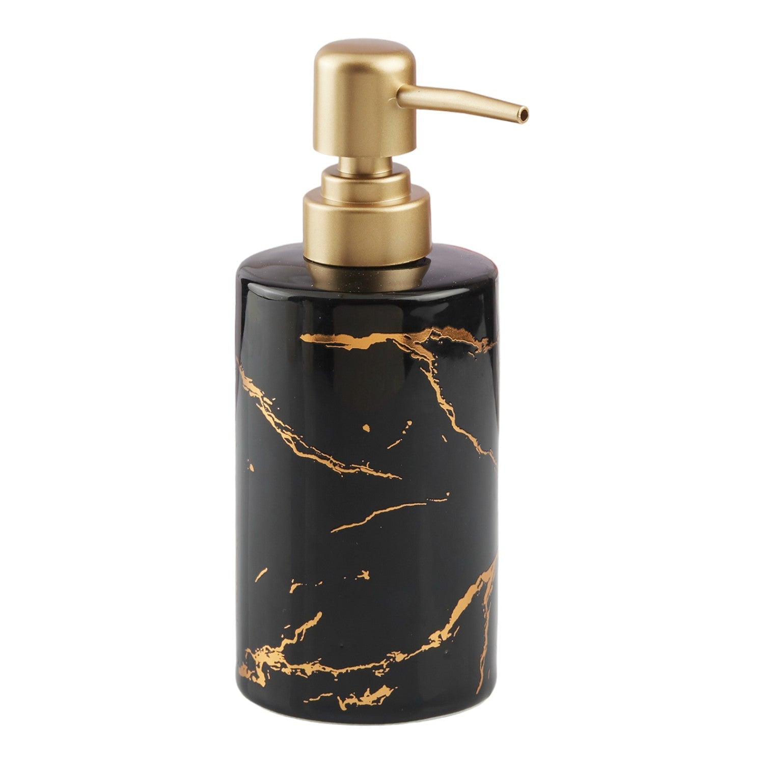 Ceramic Soap Dispenser liquid handwash pump for Bathroom, Set of 1, Black/Gold (10591)