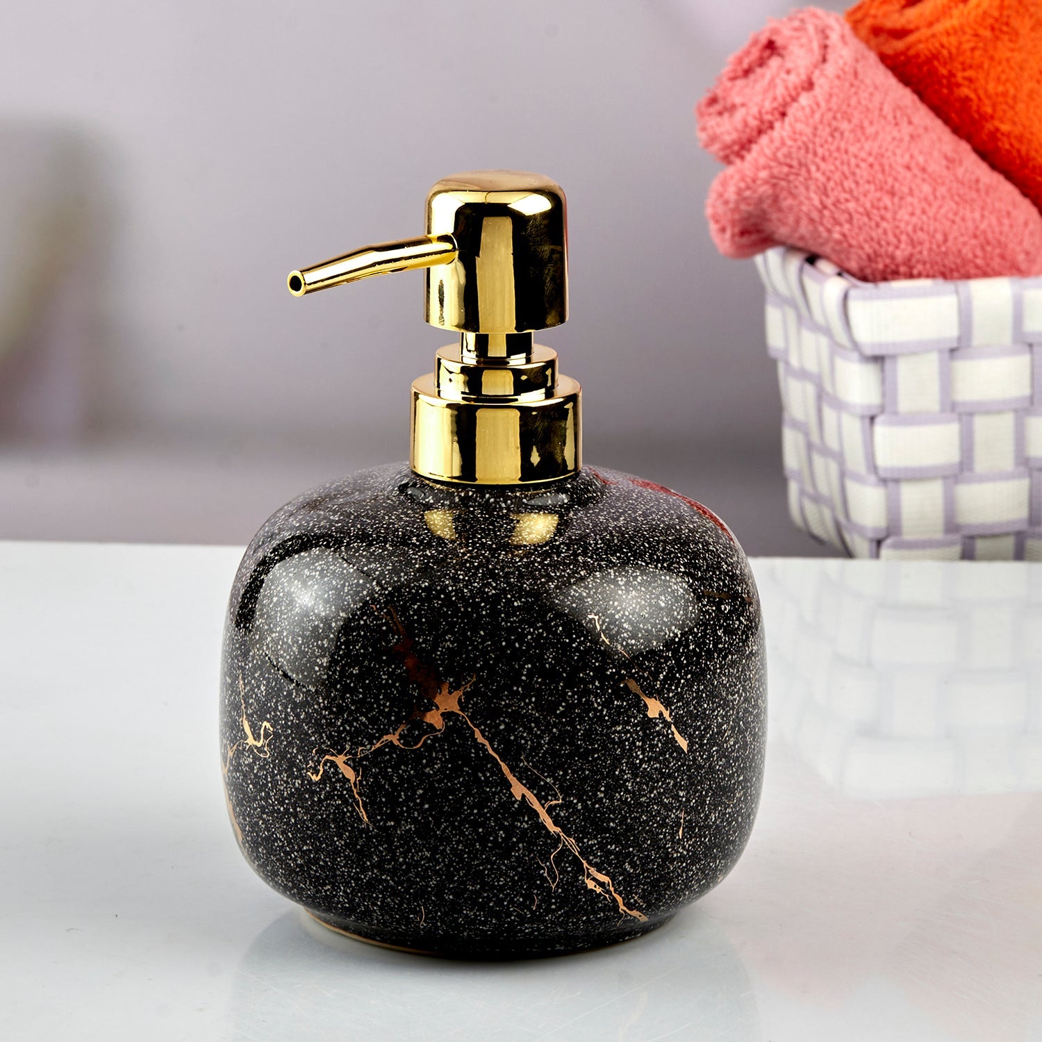 Ceramic Soap Dispenser liquid handwash pump for Bathroom, Set of 1, Black (10603)