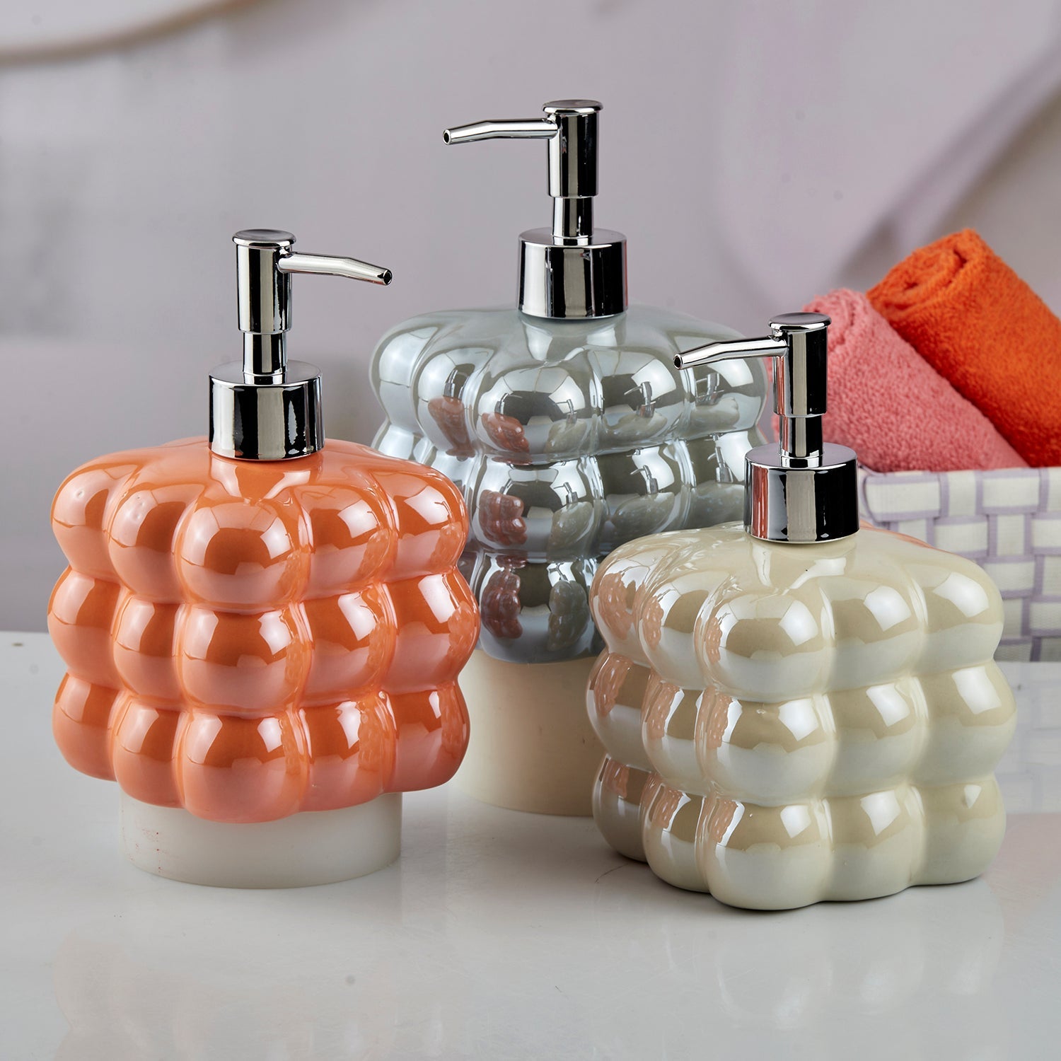 Ceramic Soap Dispenser liquid handwash pump for Bathroom, Set of 1, Beige (10610)