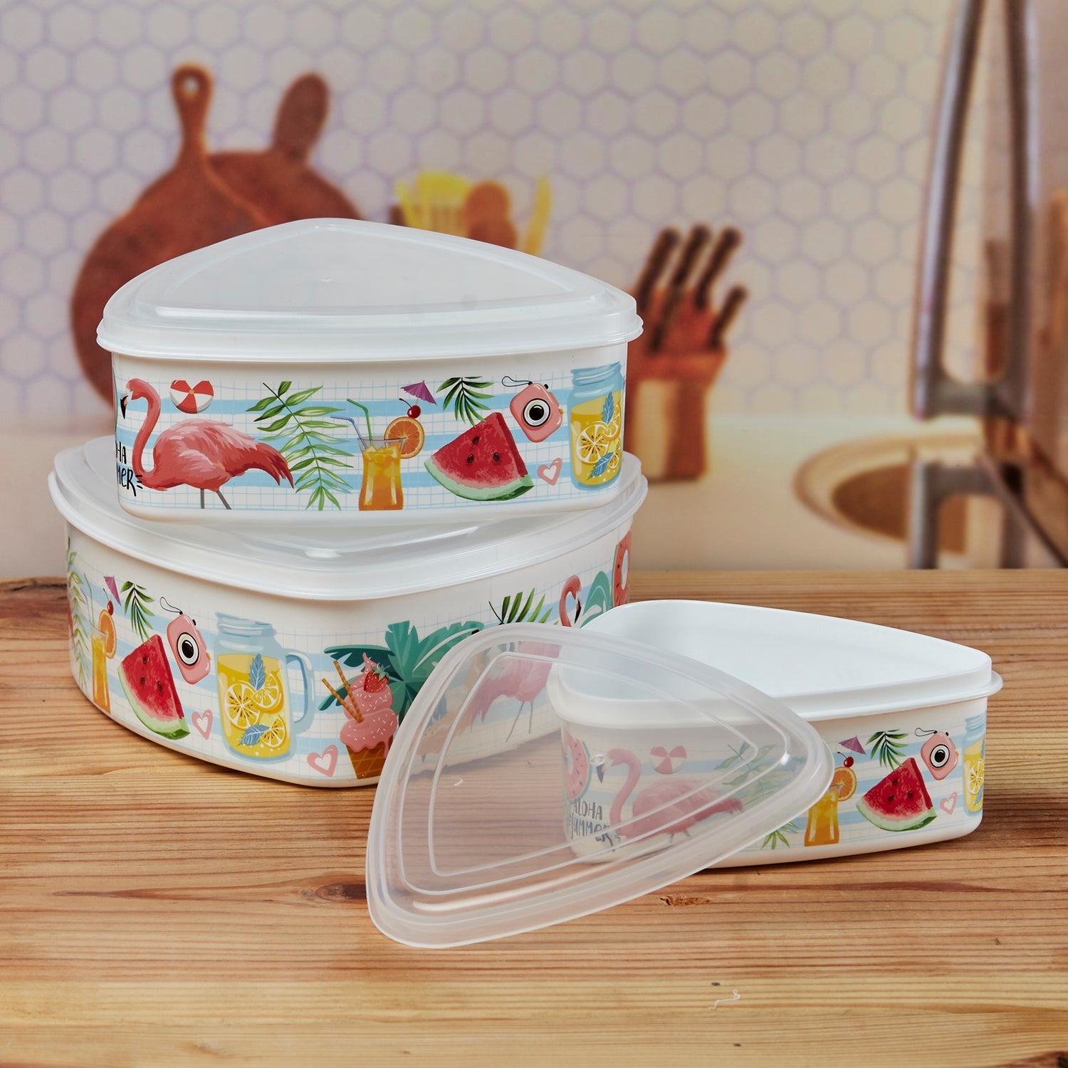 Plastic Airtight Food Storage Container with Lid, Set of 3, Triangle (10694)