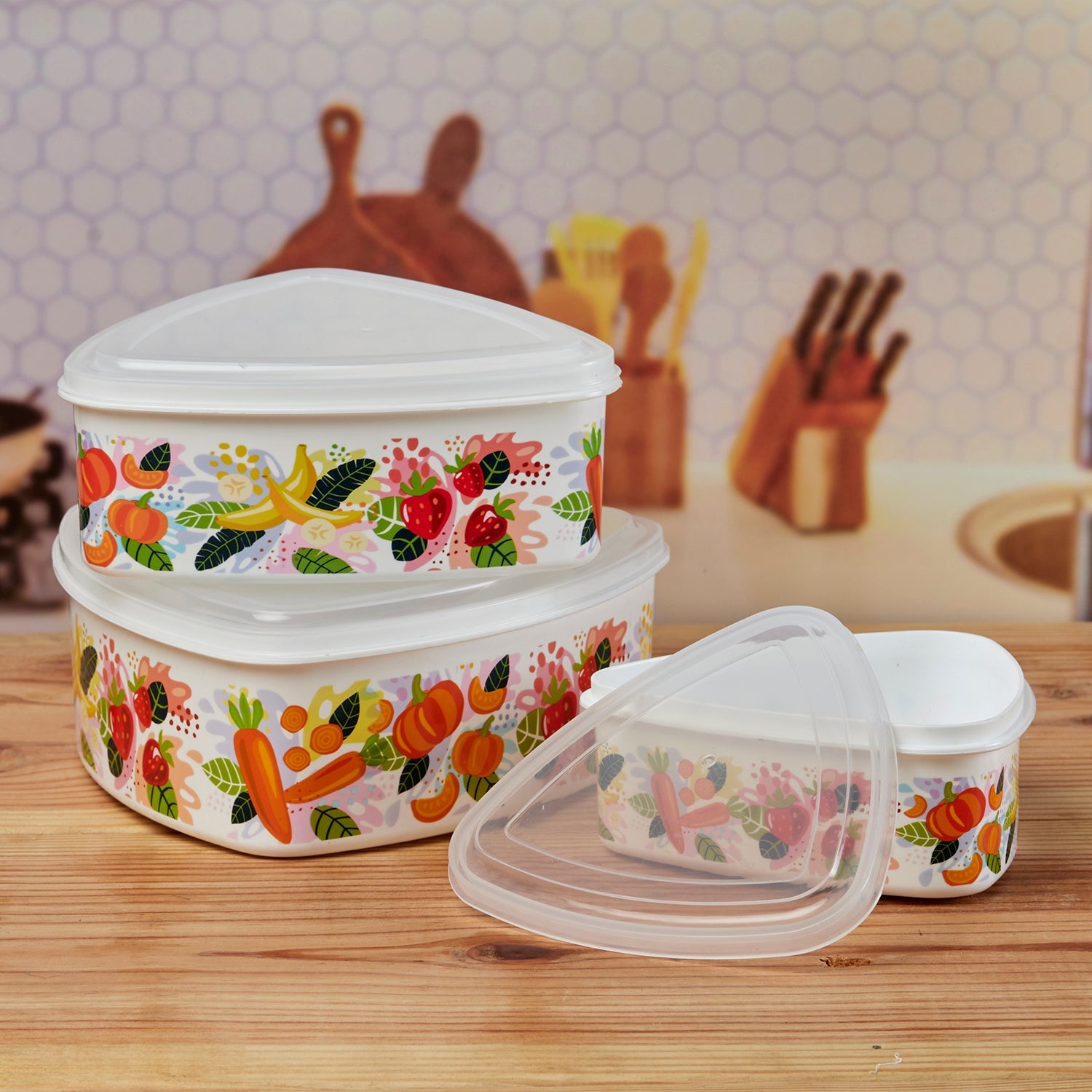 Plastic Airtight Food Storage Container with Lid, Set of 3, Triangle (10697)