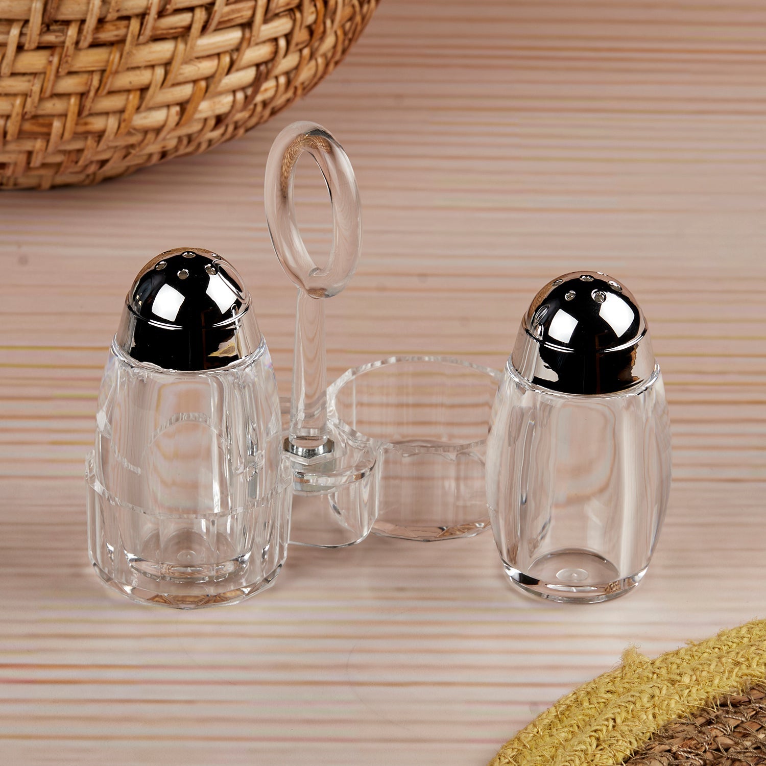 Acrylic Salt and Pepper Shakers Set with tray for Dining Table (10705)
