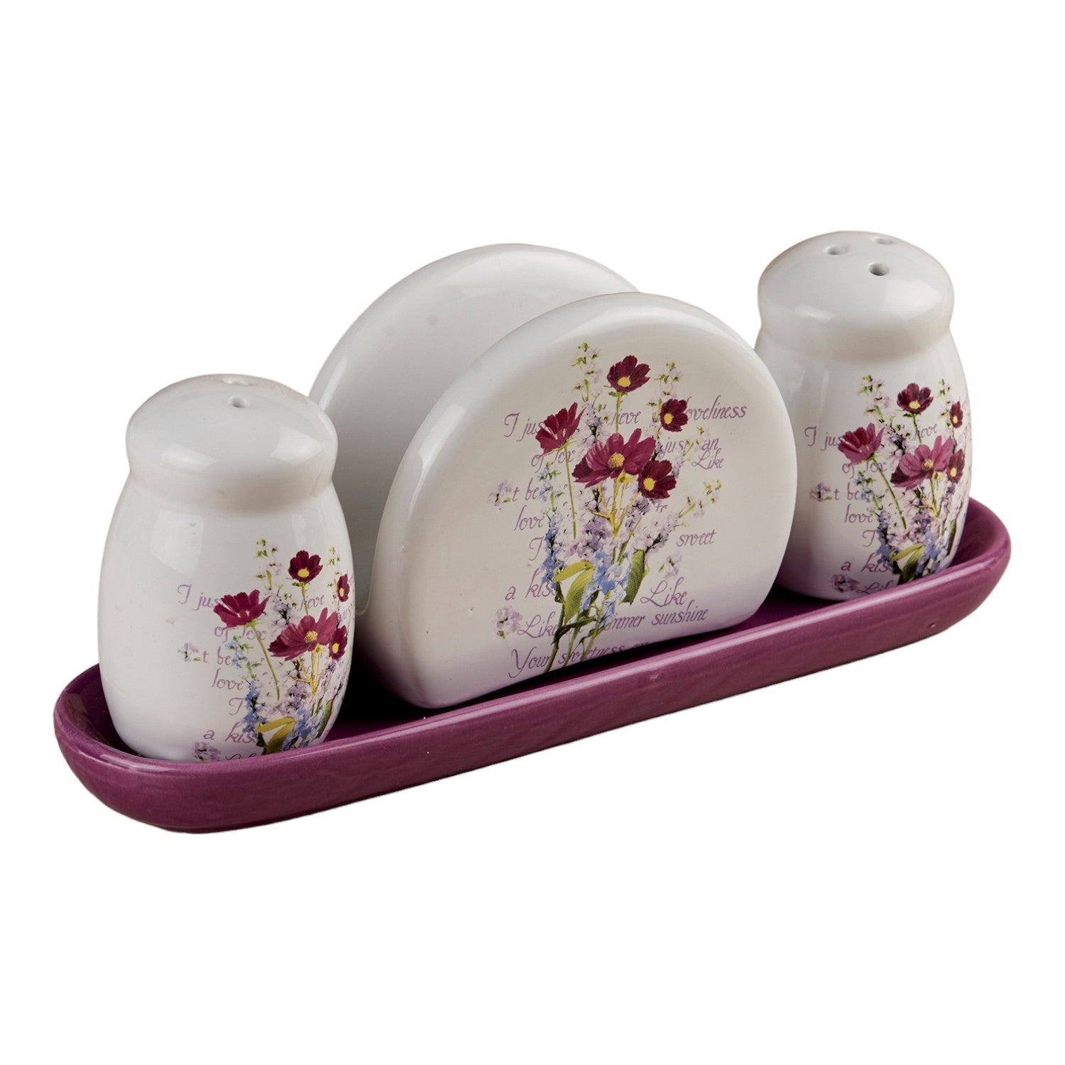 Ceramic Salt and Pepper Shakers Set with tray for Dining Table (10715)