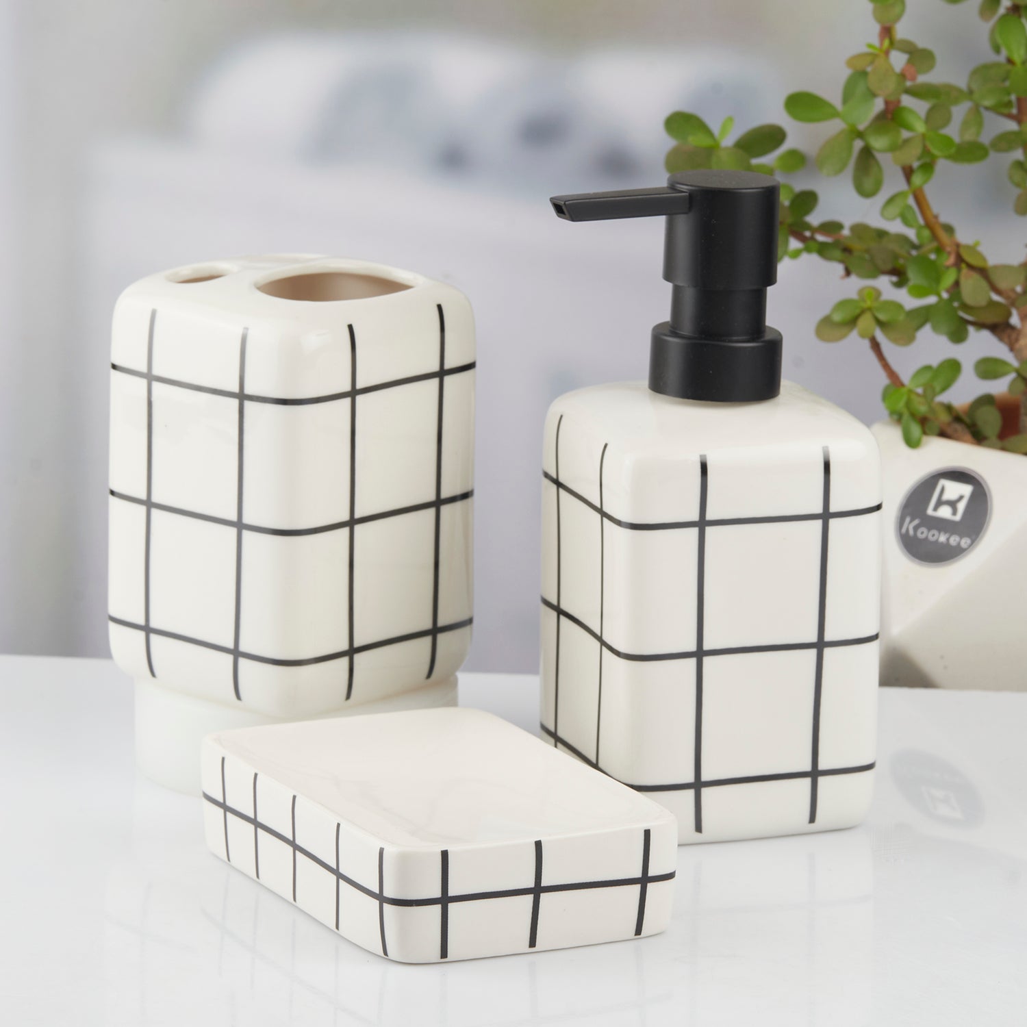 Ceramic Bathroom Set of 3 with Soap Dispenser (10717)