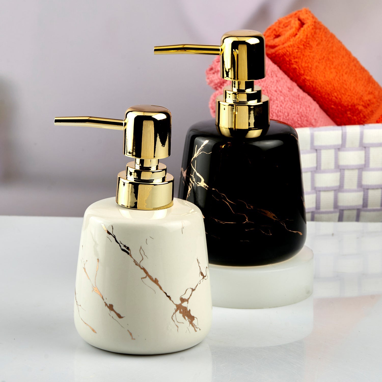 Ceramic Soap Dispenser liquid handwash pump for Bathroom, Set of 1, Black (10728)