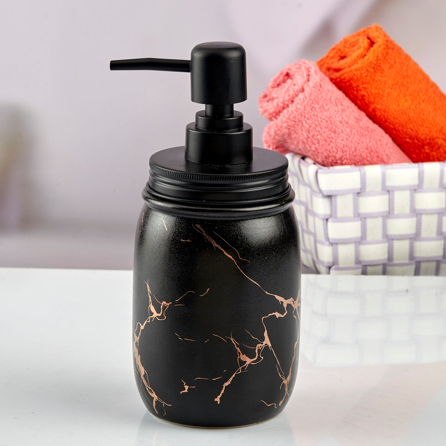 Ceramic Soap Dispenser handwash Pump for Bathroom, Set of 1, Black (10735)