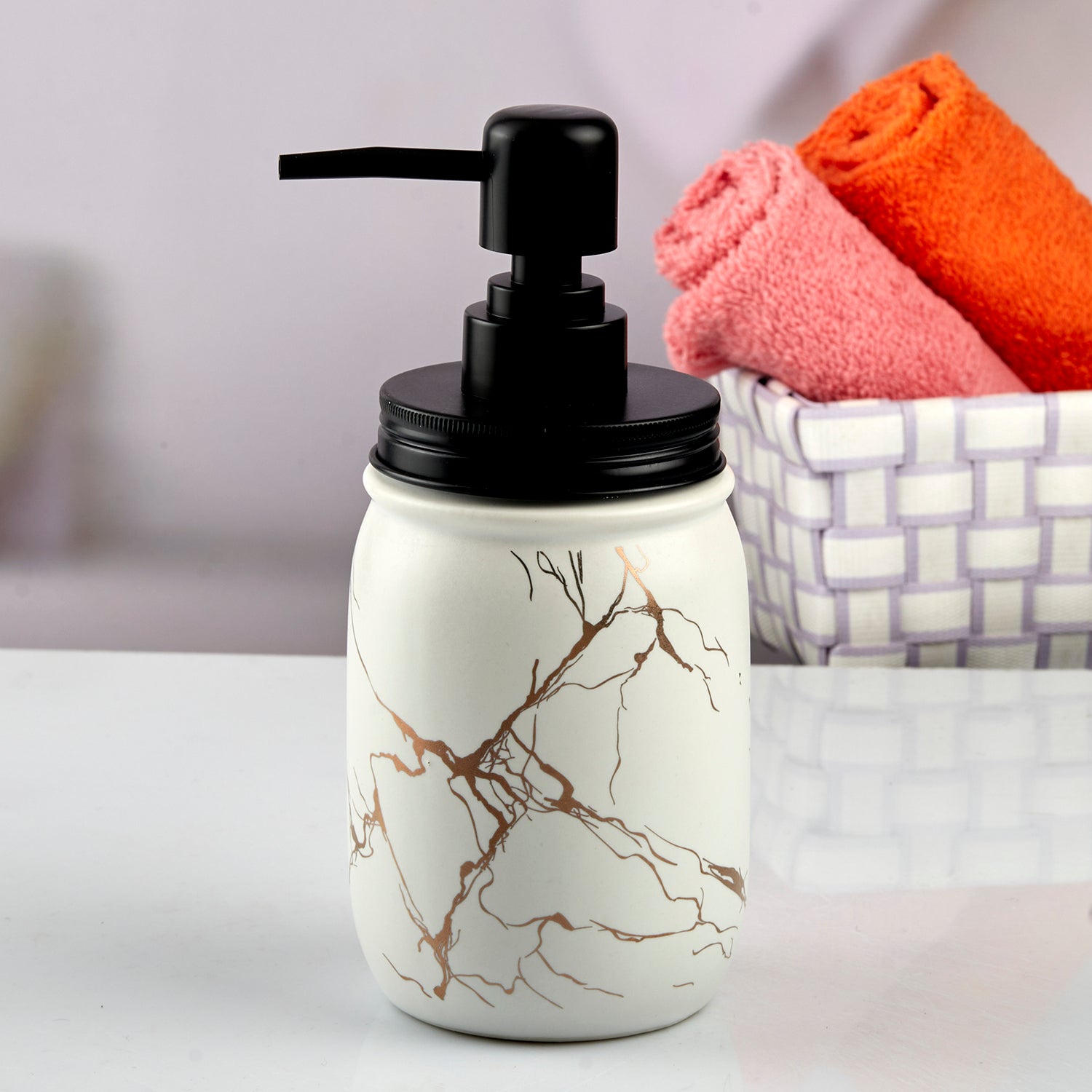Ceramic Soap Dispenser handwash Pump for Bathroom, Set of 1, White (10736)
