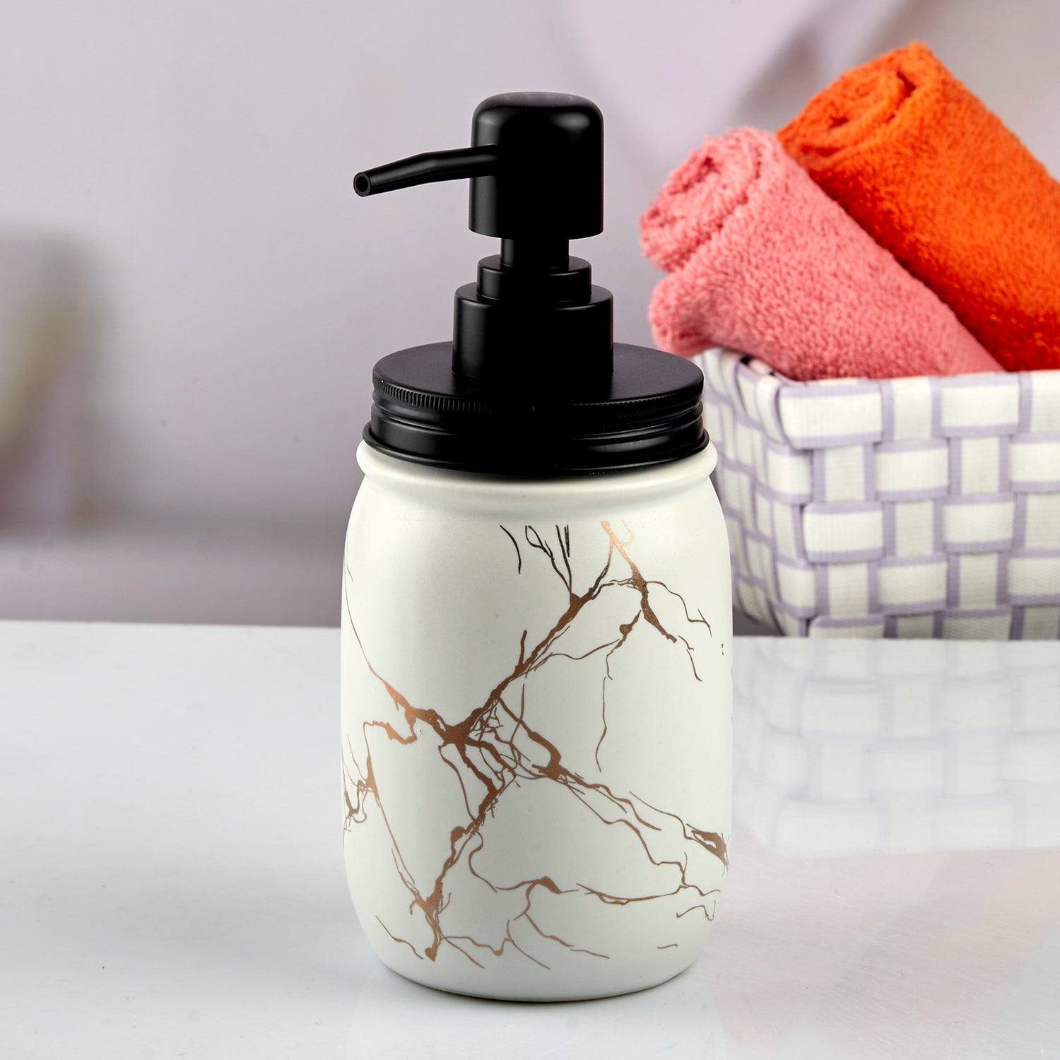 Ceramic Soap Dispenser liquid handwash pump for Bathroom, Set of 1, White (10736)