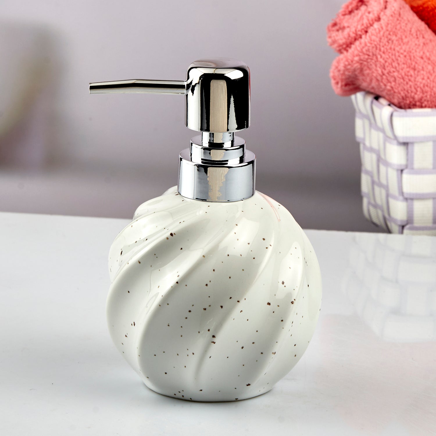 Ceramic Soap Dispenser liquid handwash pump for Bathroom, Set of 1, White (10741)