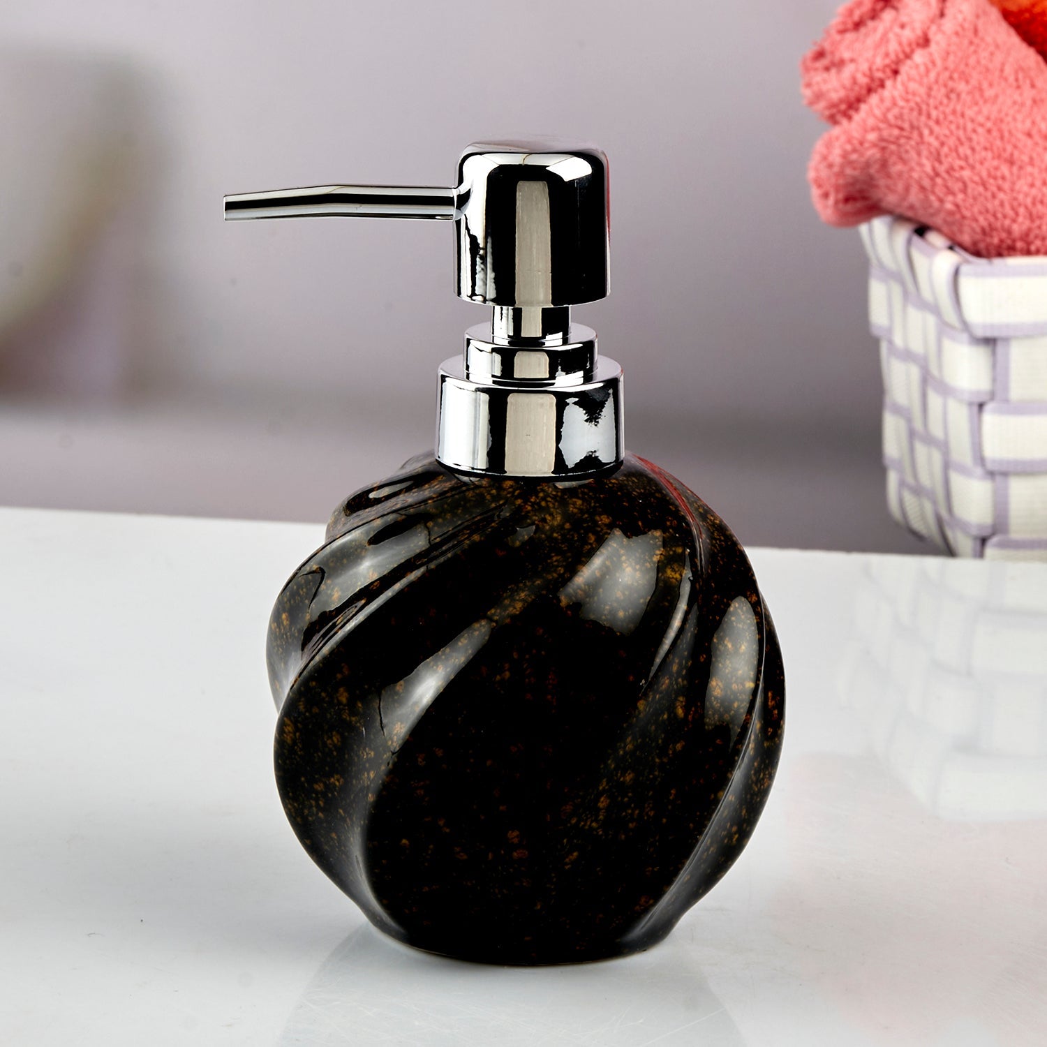 Ceramic Soap Dispenser handwash Pump for Bathroom, Set of 1, Black (10742)