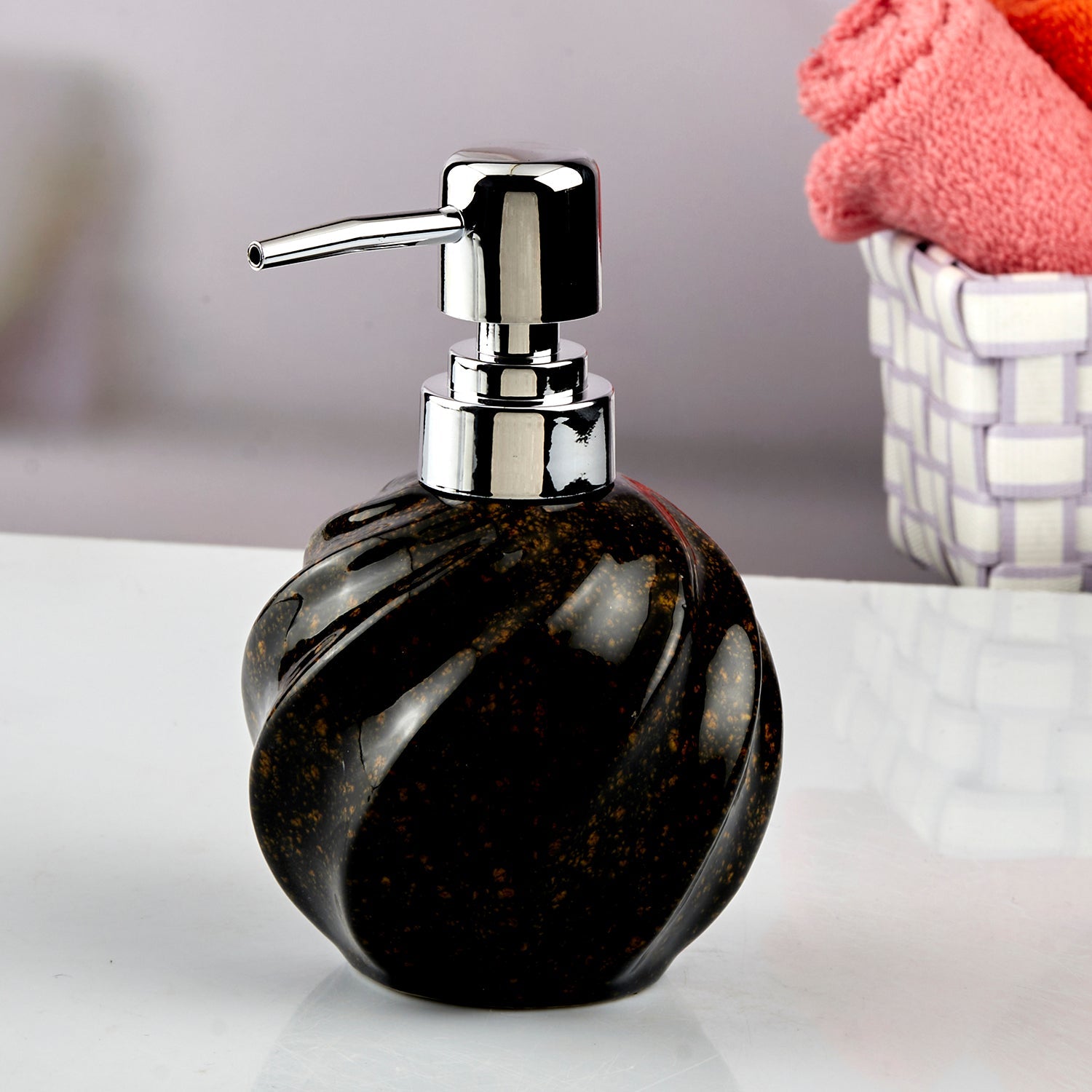 Ceramic Soap Dispenser liquid handwash pump for Bathroom, Set of 1, Black (10742)