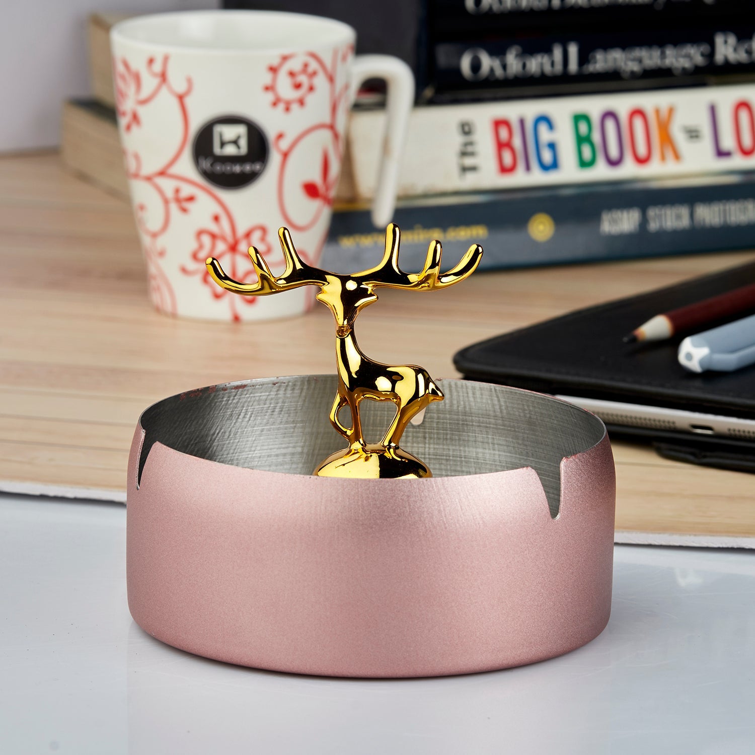 Ashtray,Moose Ashtray, Stainless Steel Home Ash Tray Set for Cigarettes, Cool Ashtray for Outside and Indoor Use, X-Large â€“ Pink