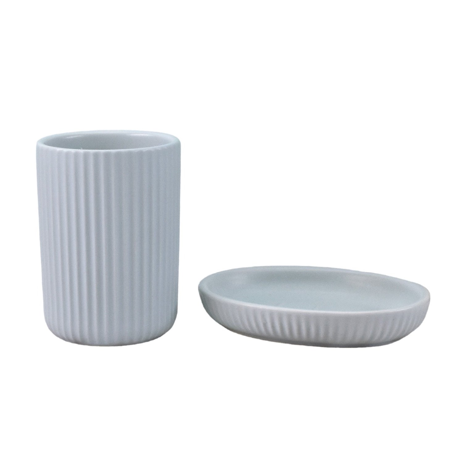 Ceramic Soap Dish Set with Toothbrush Holder, Set of 2 Bathroom Accessories for Home (C2045)