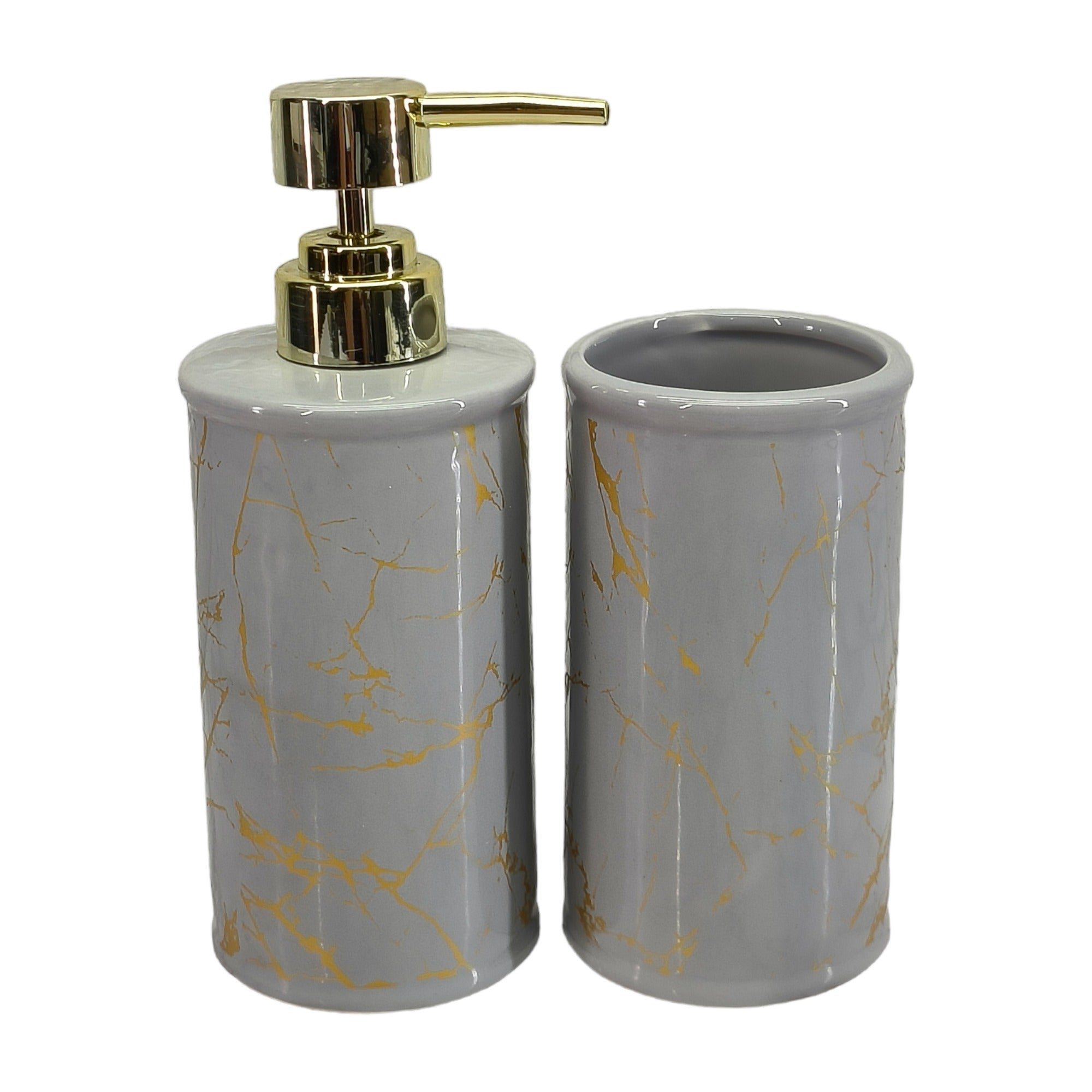Ceramic Soap Dispenser Set with Toothbrush Holder, Set of 2 Bathroom Accessories for Home (C2082)