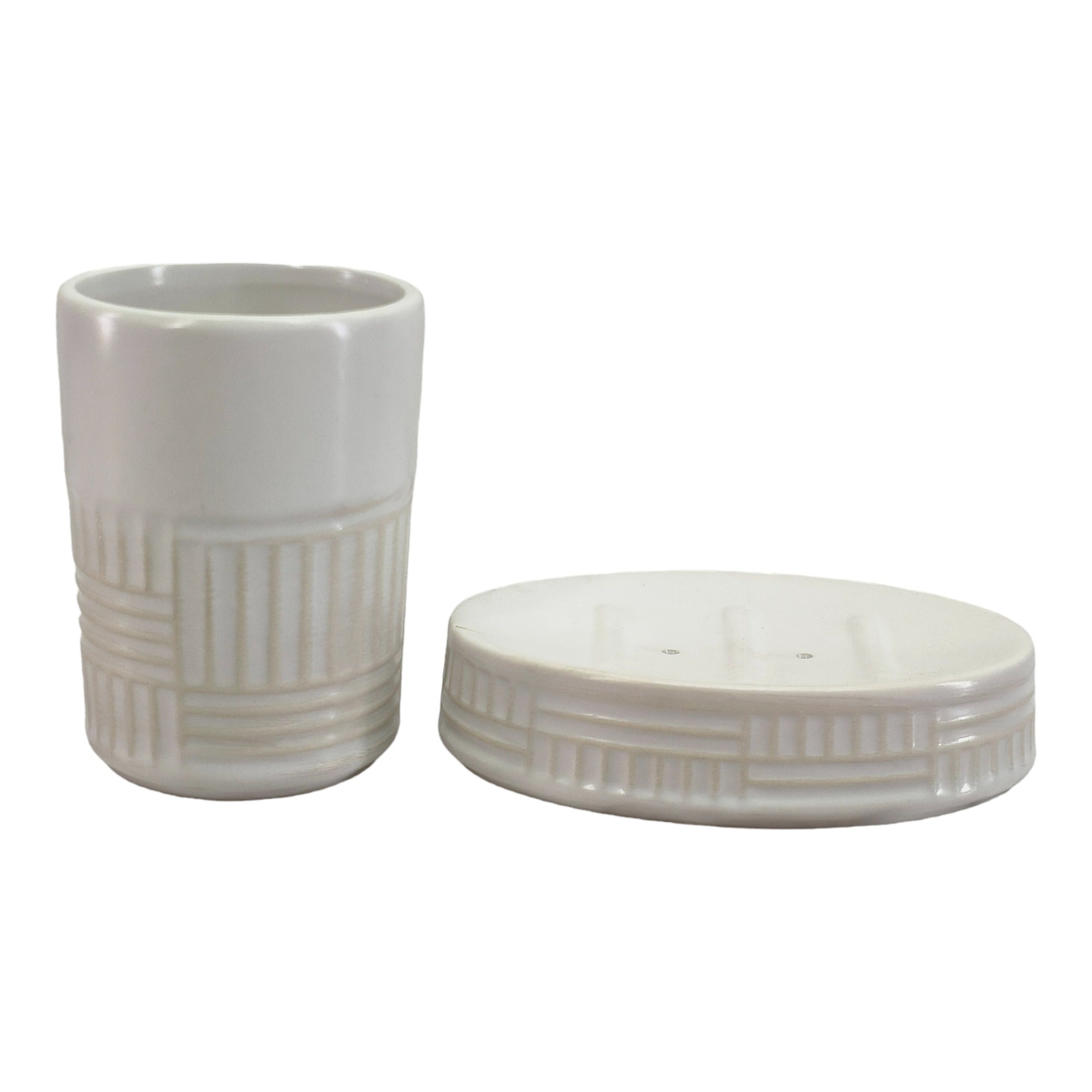 Ceramic Soap Dish Set with Toothbrush Holder, Set of 2 Bathroom Accessories for Home (C2099)