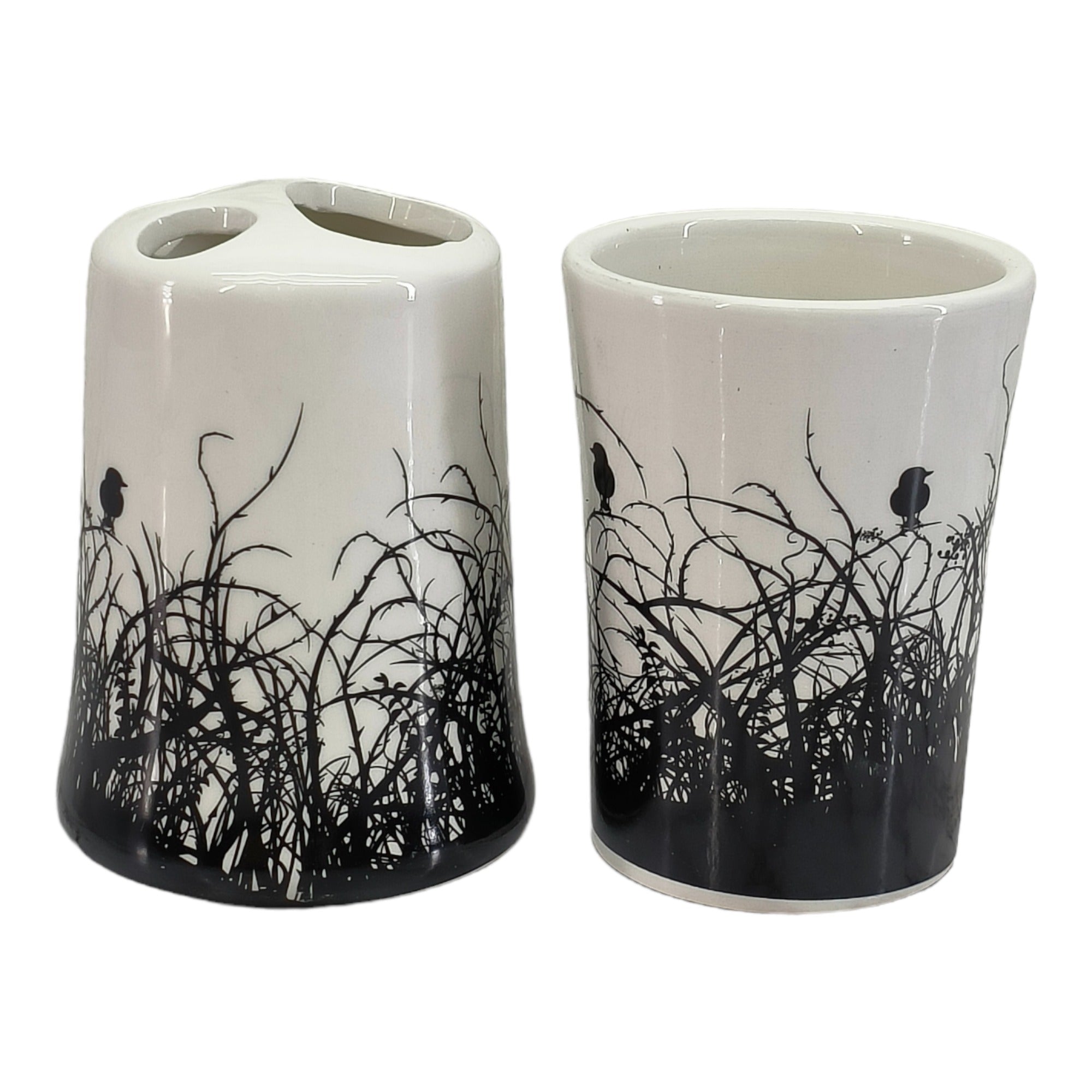 Ceramic Tumbler with Toothbrush Holder, Set of 2 Bathroom Accessories for Home (C2100)