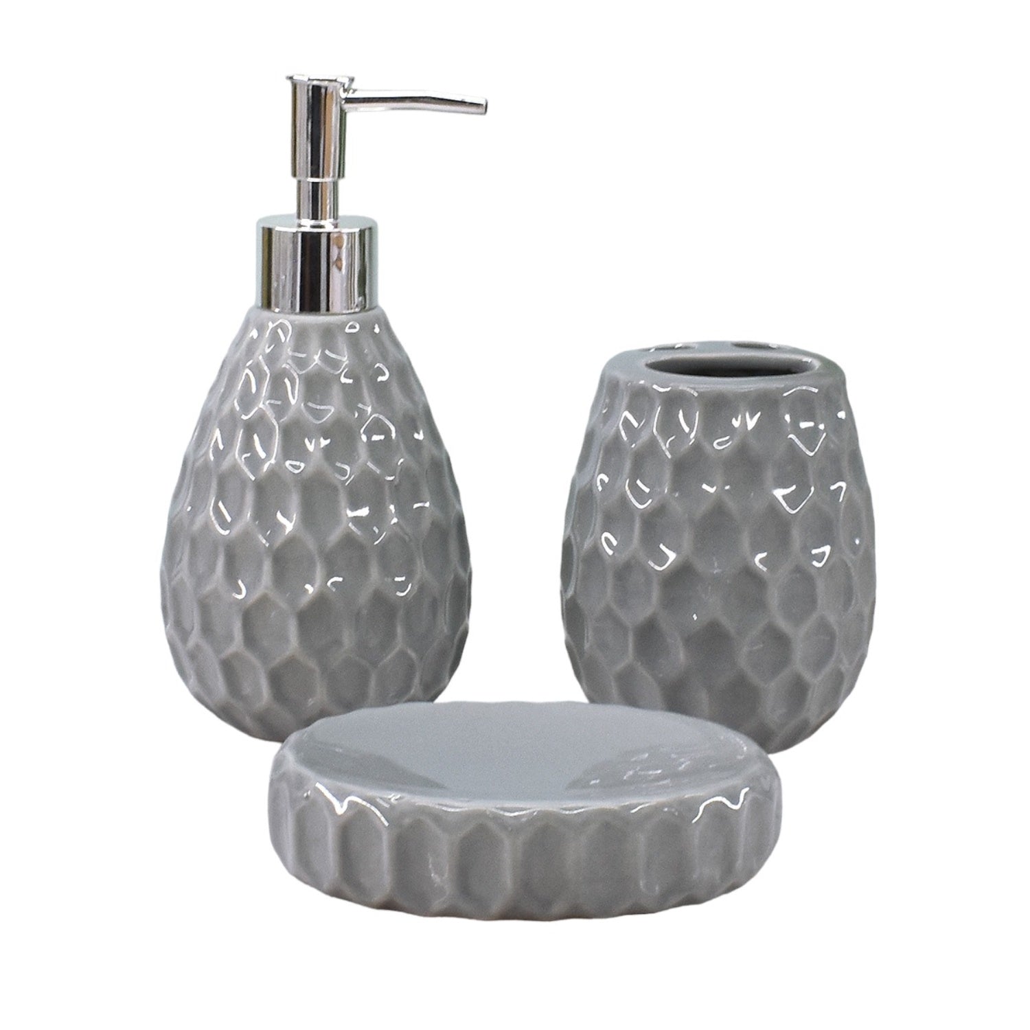 Ceramic Soap Dispenser Set with Toothbrush Holder and Soap Dish, Set of 3 Bathroom Accessories for Home (C3005)