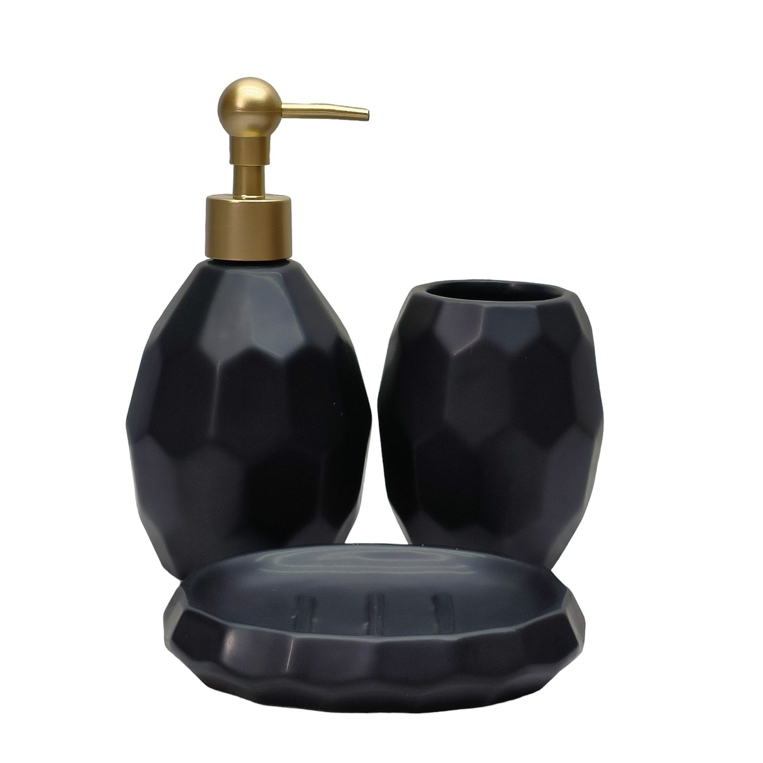 Ceramic Soap Dispenser Set with Toothbrush Holder and Soap Dish, Set of 3 Bathroom Accessories for Home (C3014)