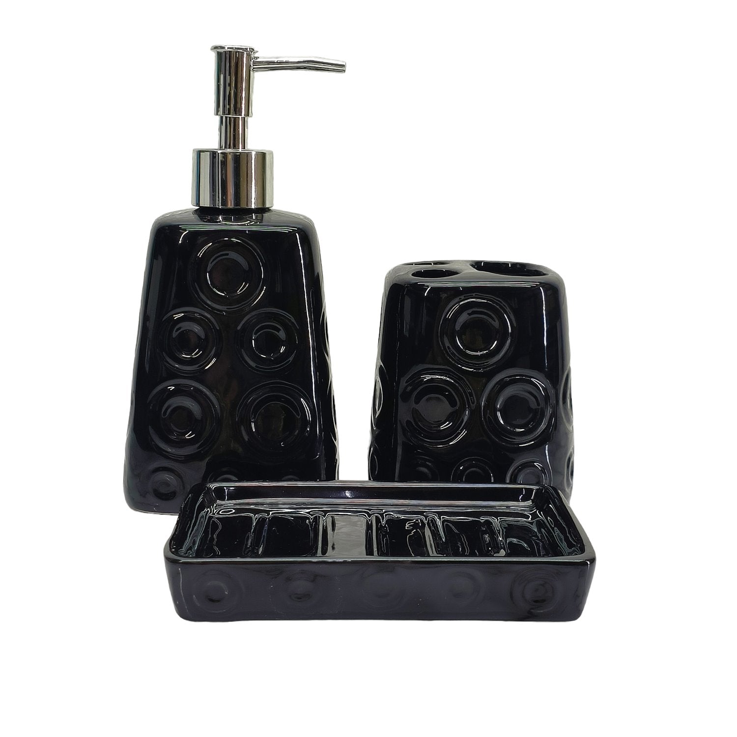 Ceramic Soap Dispenser Set with Toothbrush Holder and Soap Dish, Set of 3 Bathroom Accessories for Home (C3026)