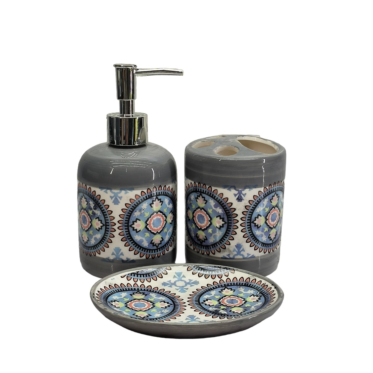 Ceramic Soap Dispenser Set with Toothbrush Holder and Soap Dish, Set of 3 Bathroom Accessories for Home (C3031)