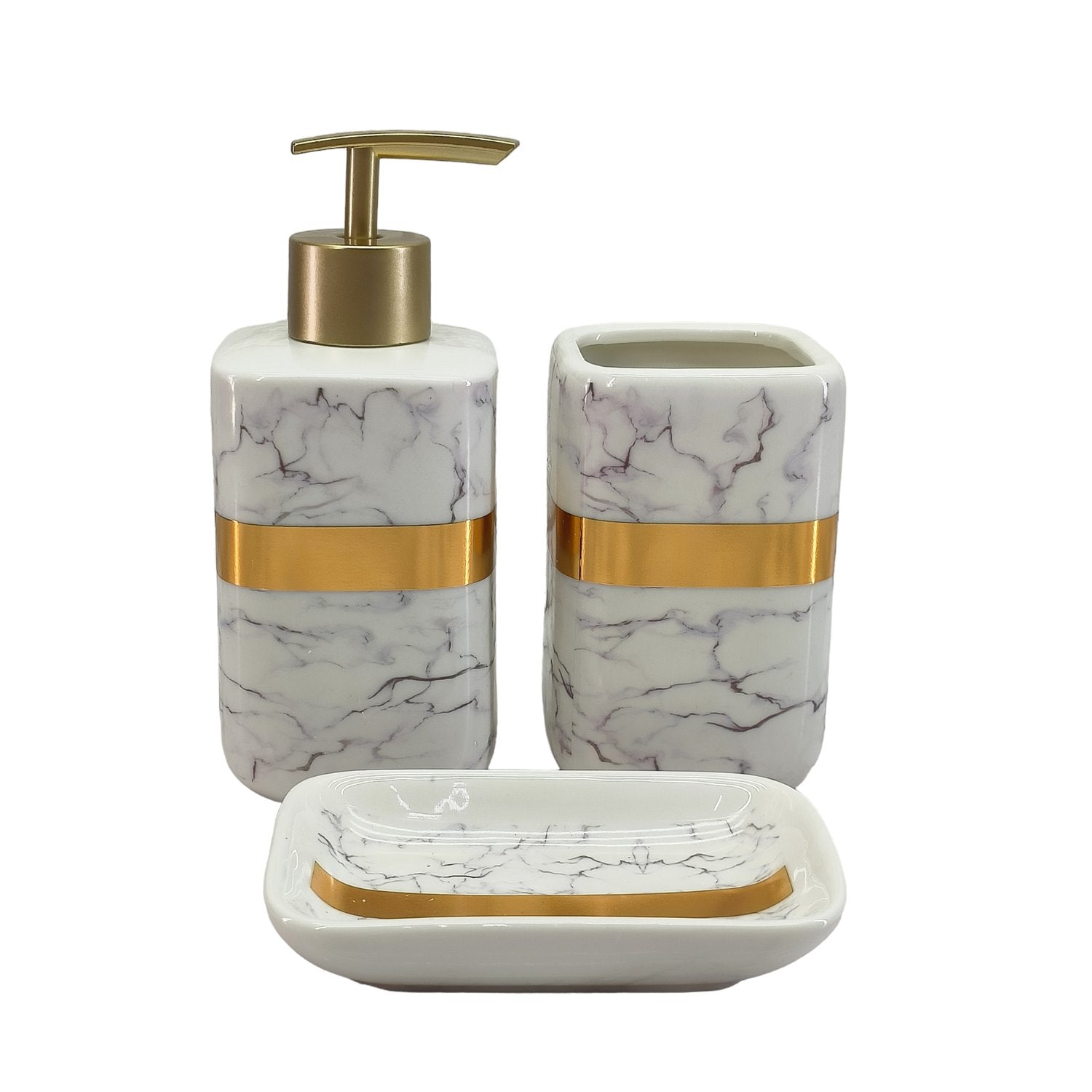 Ceramic Soap Dispenser Set with Toothbrush Holder and Soap Dish, Set of 3 Bathroom Accessories for Home (C3034)