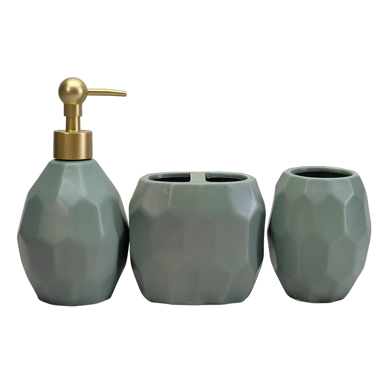 Ceramic Soap Dispenser Set with Toothbrush Holder and Tumbler, Set of 3 Bathroom Accessories for Home (C3055)