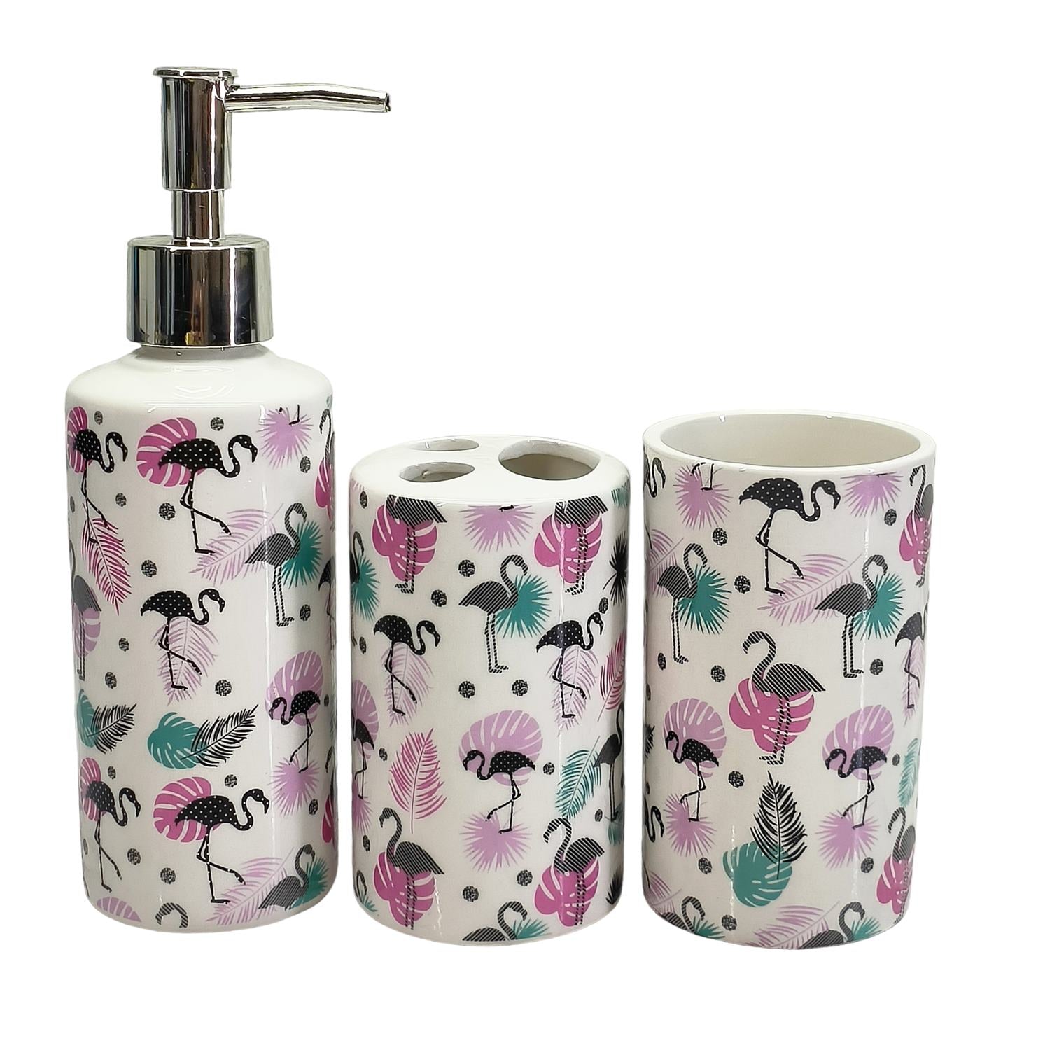 Ceramic Soap Dispenser Set with Toothbrush Holder and Tumbler, Set of 3 Bathroom Accessories for Home (C3059)