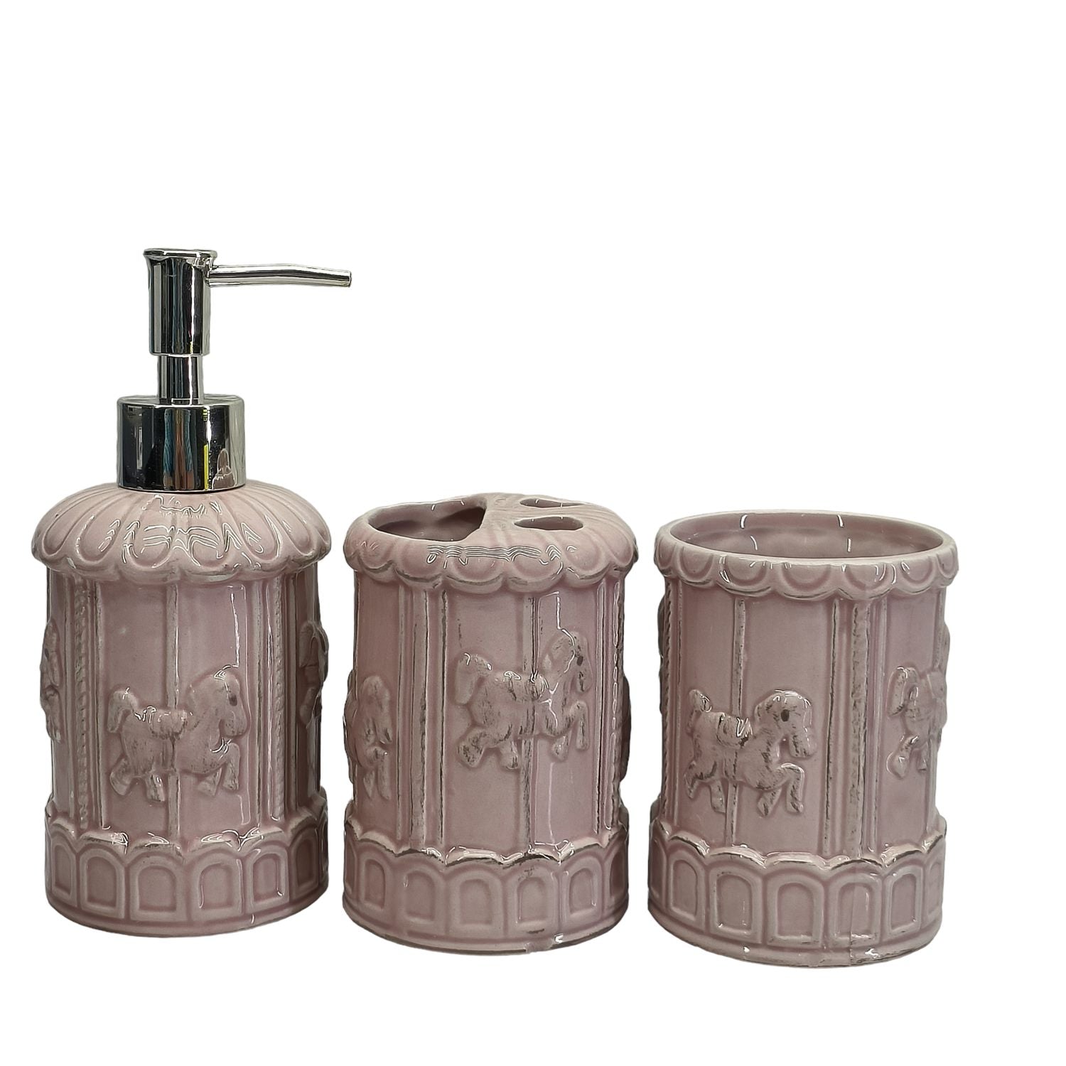 Ceramic Soap Dispenser Set with Toothbrush Holder and Tumbler, Set of 3 Bathroom Accessories for Home (C3062)