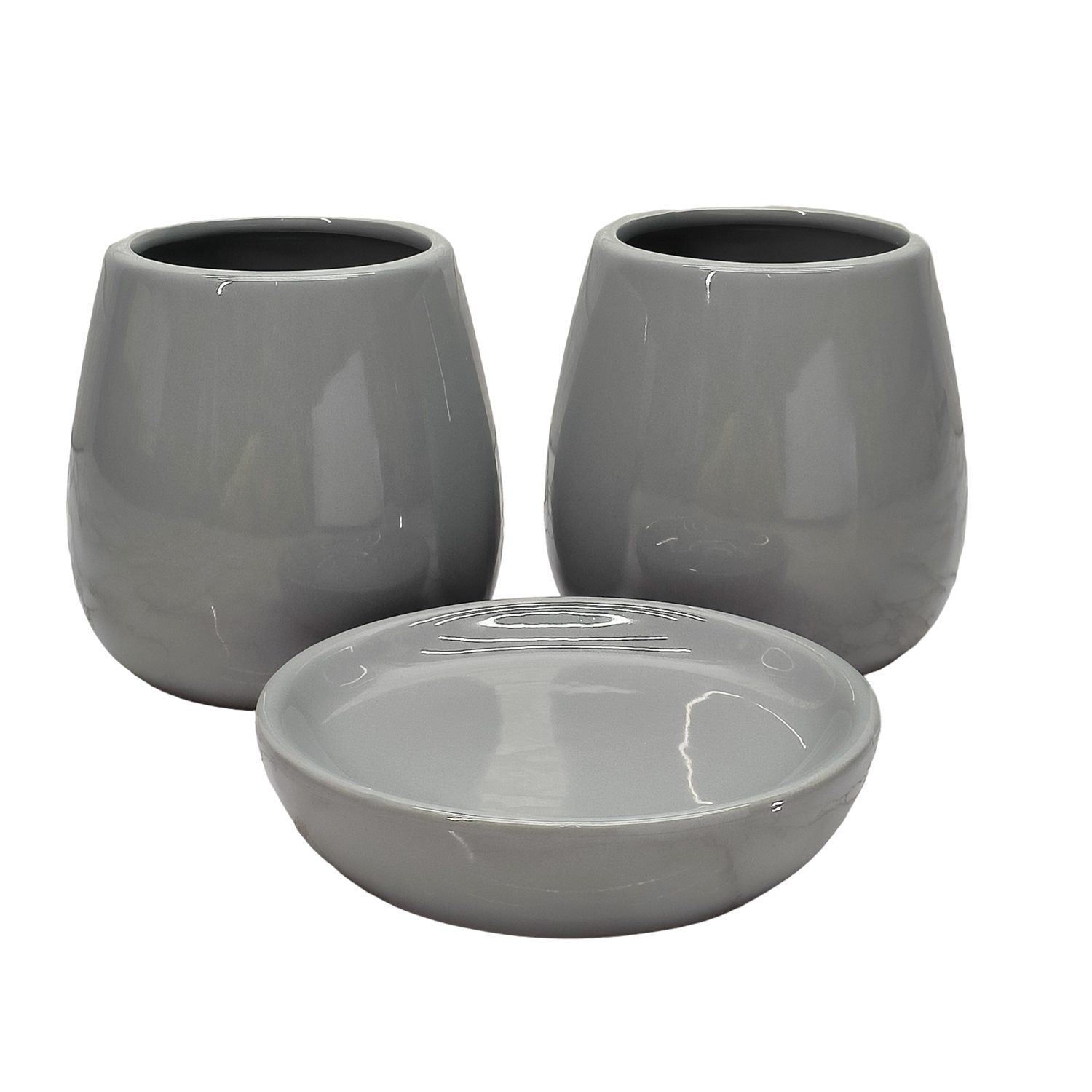 Ceramic Soap Dish Set with Toothbrush Holder and Tumbler, Set of 3 Bathroom Accessories for Home (C3086)