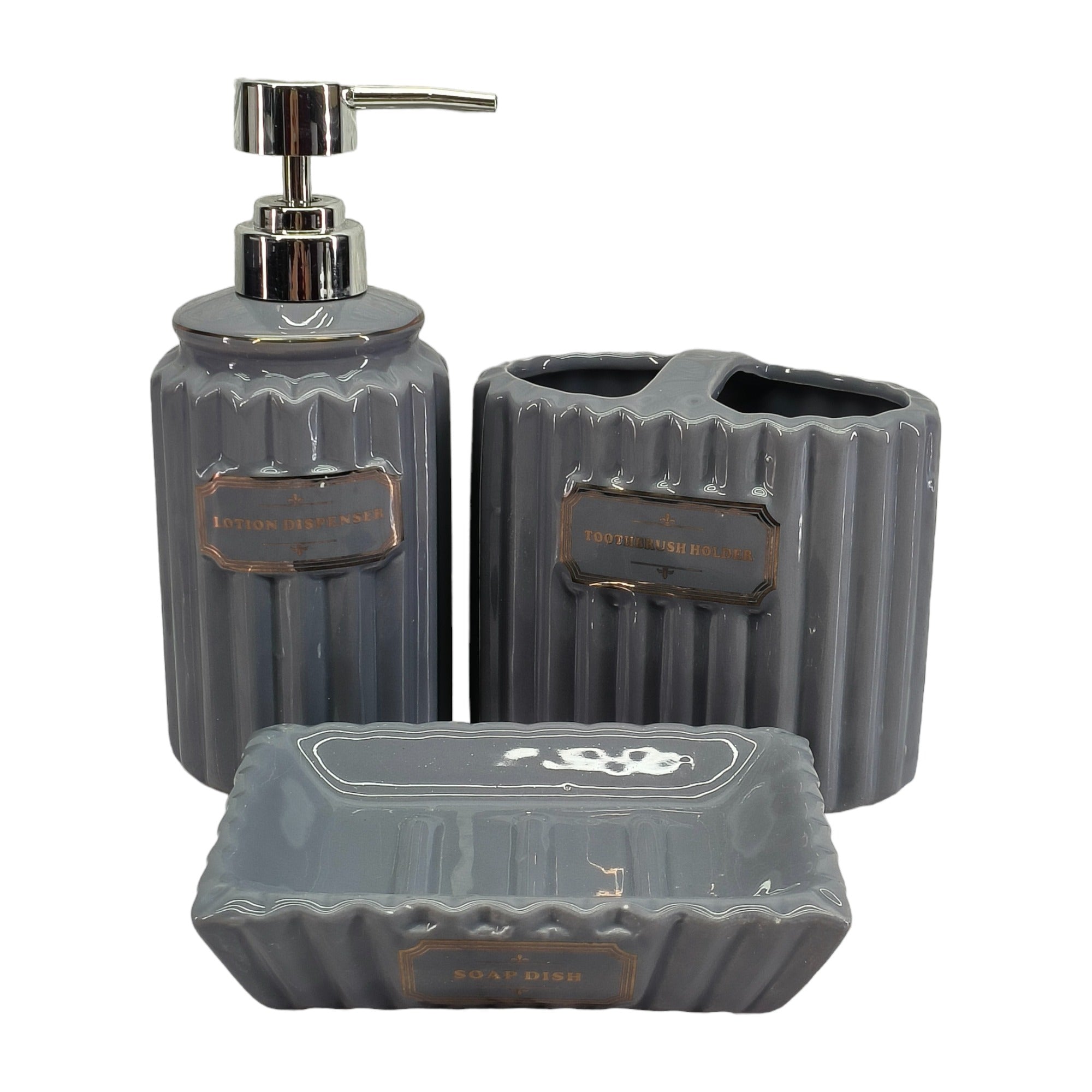 Ceramic Soap Dispenser Set with Toothbrush Holder and Soap Dish, Set of 3 Bathroom Accessories for Home (C3106)